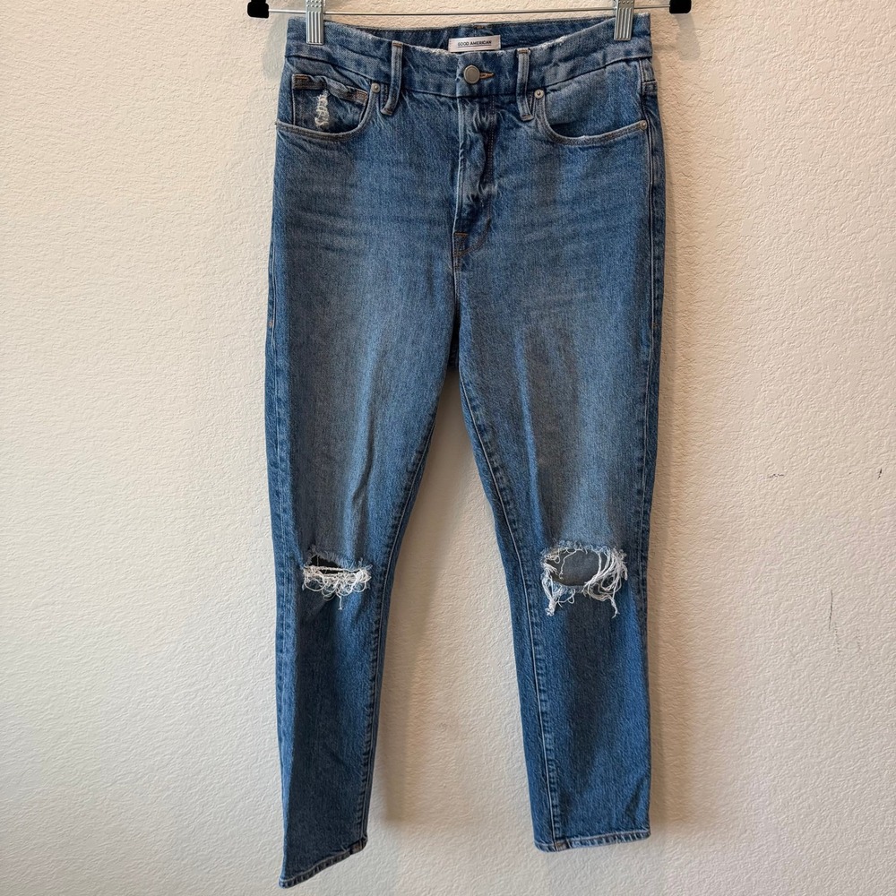 Good American Good Legs High Rise Skinny Distressed Jeans Blue Size 4 27